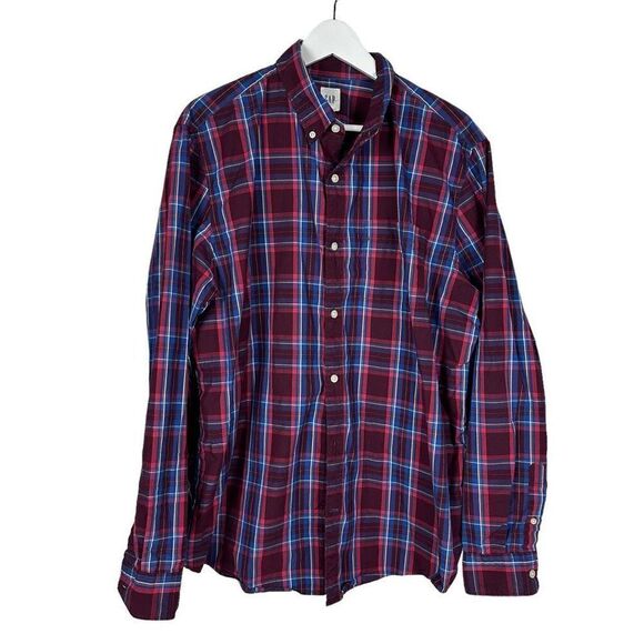 Gap XL Button Front Poplin Plaid Mens Shirt - Picture 1 of 8